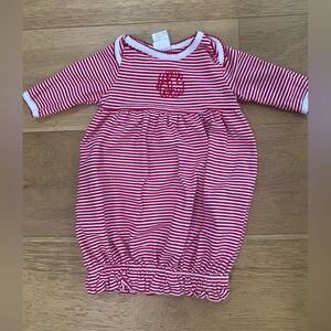 AKG monogram red & white striped baby girl gown fold over sleeves size 0-3m VGUC